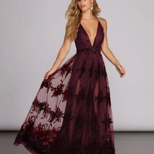 Windsor Flocked Double Slit Tulle Dress